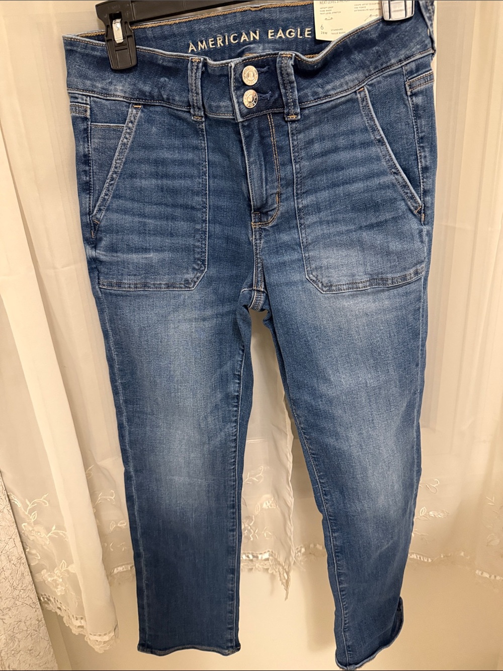 NWT American Eagle Outfitters dark wash Blue Straight-Leg Jeans next level stret